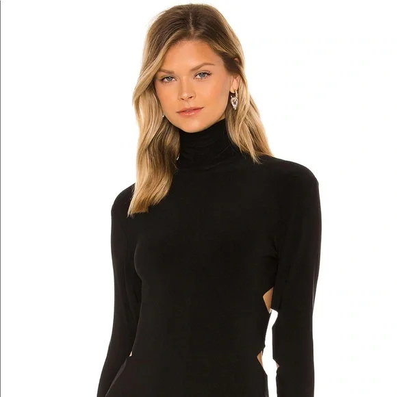 NORMA KAMALI “ALLIGATOR” CUTOUT MOCK-NECK BODYSUIT, SZ S BLACK NWT!! - Picture 7 of 16